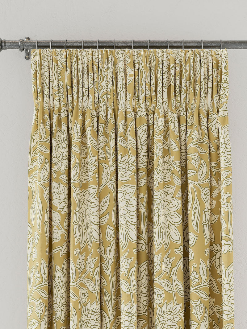 Land & Shore Rowallane Ochre pencil pleat curtains - British product