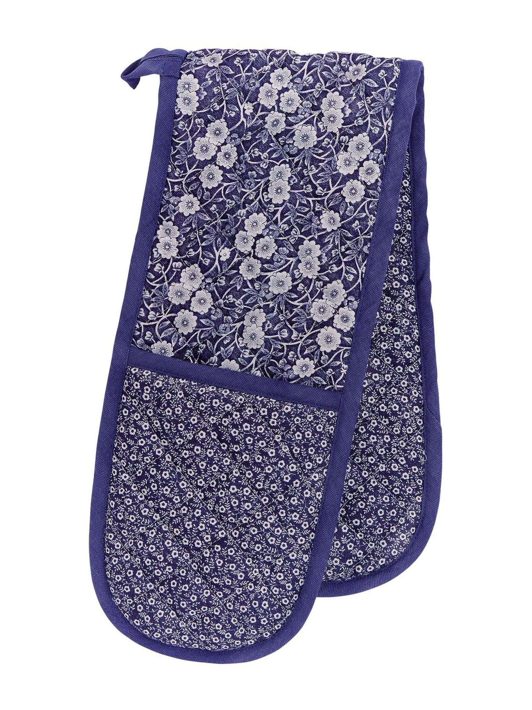 Burleigh blue Calico double oven gloves - British product