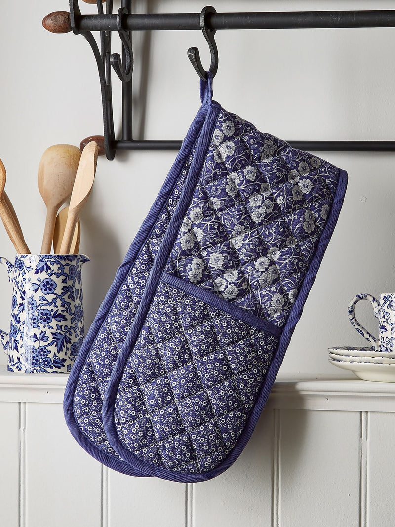 Burleigh blue Calico double oven gloves - British product