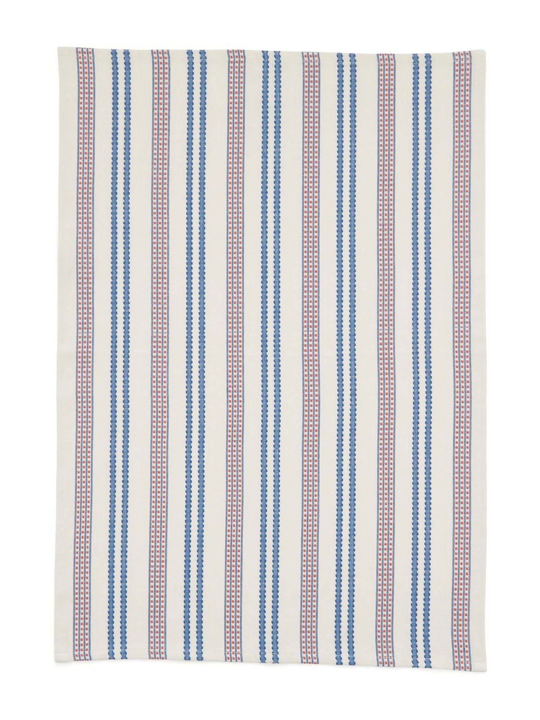 Land & Shore blue red ticking stripe tea towels 2 pack, UK version