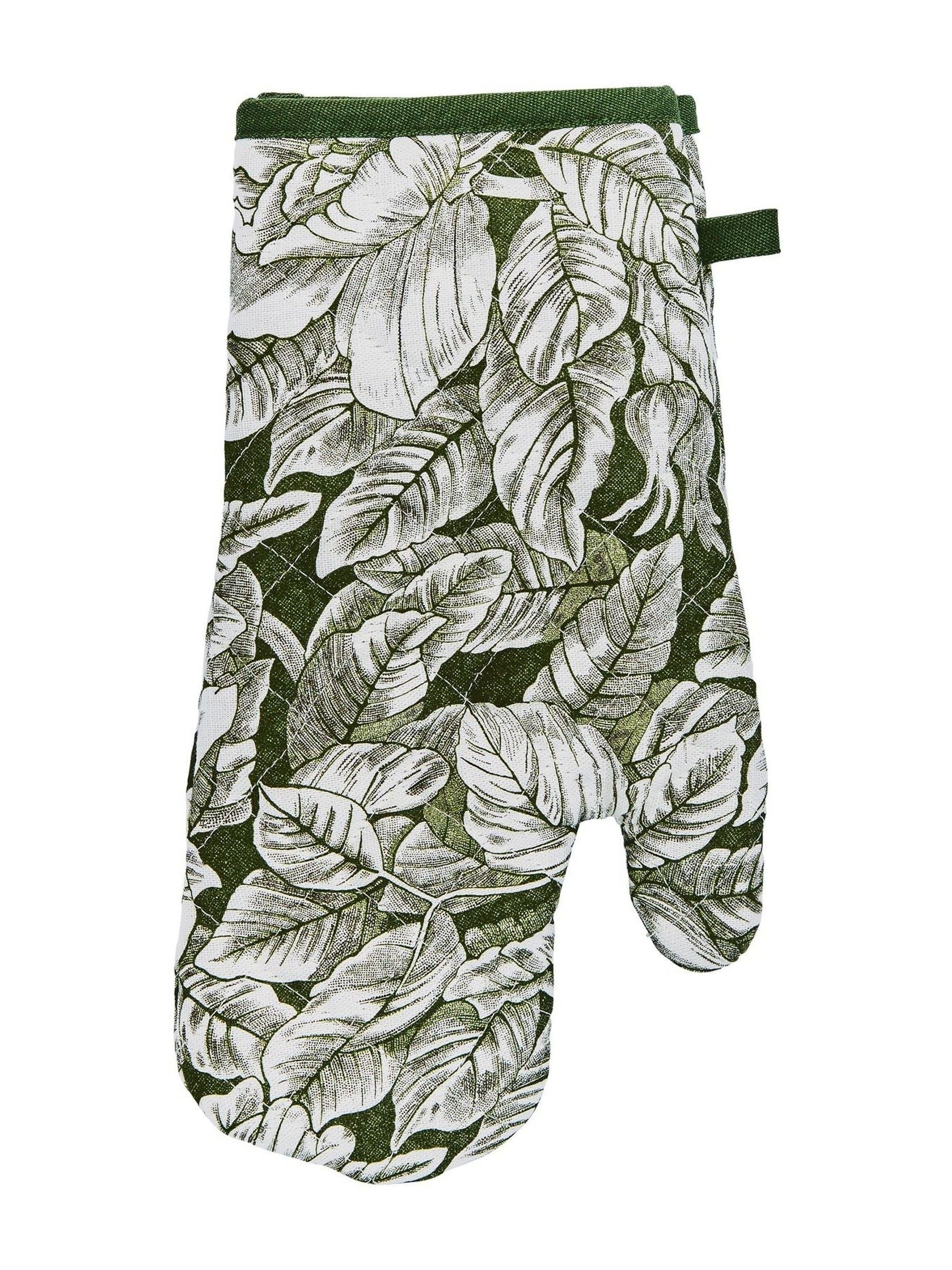 Burleigh Green Hibiscus single oven gloves - British product