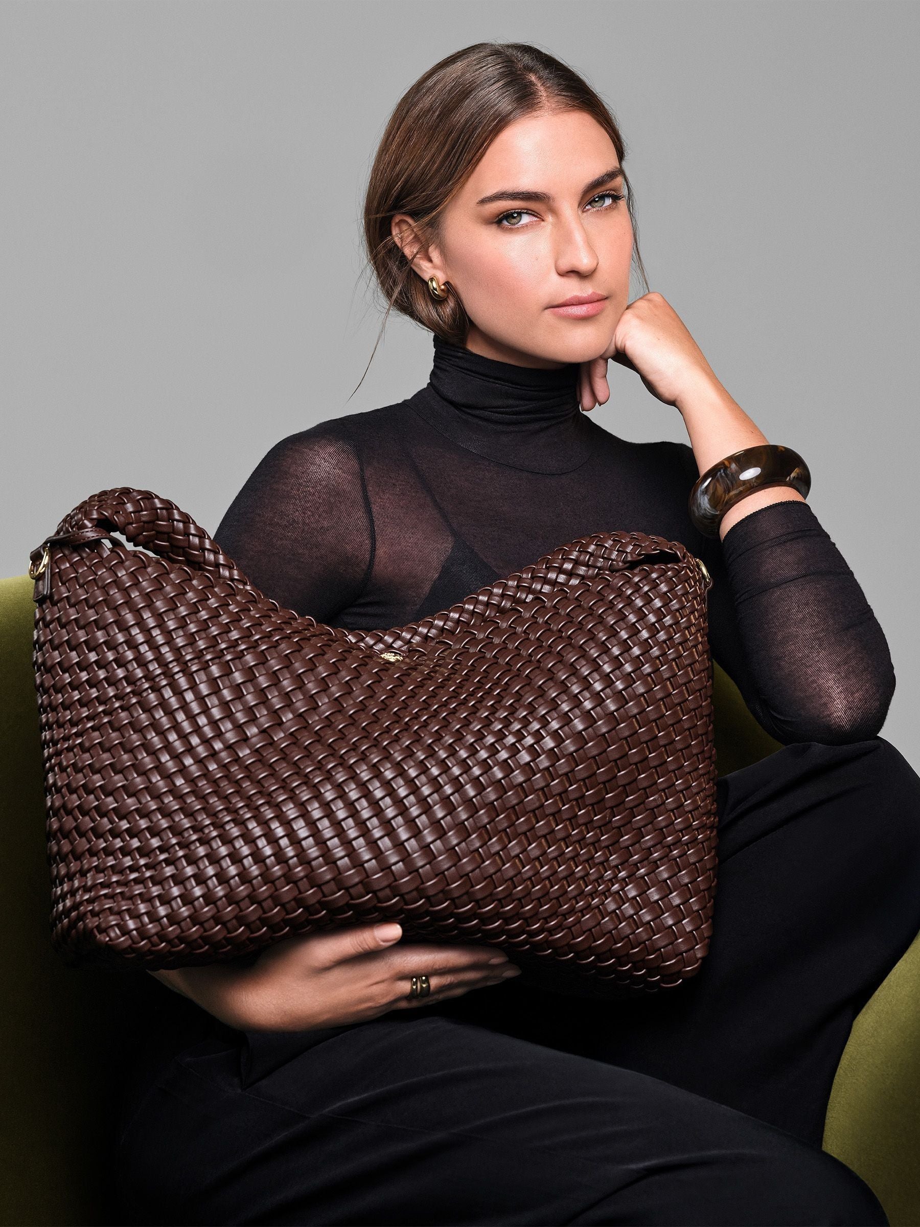 Dune London Brown Deliberate Large Woven Slouch Bag