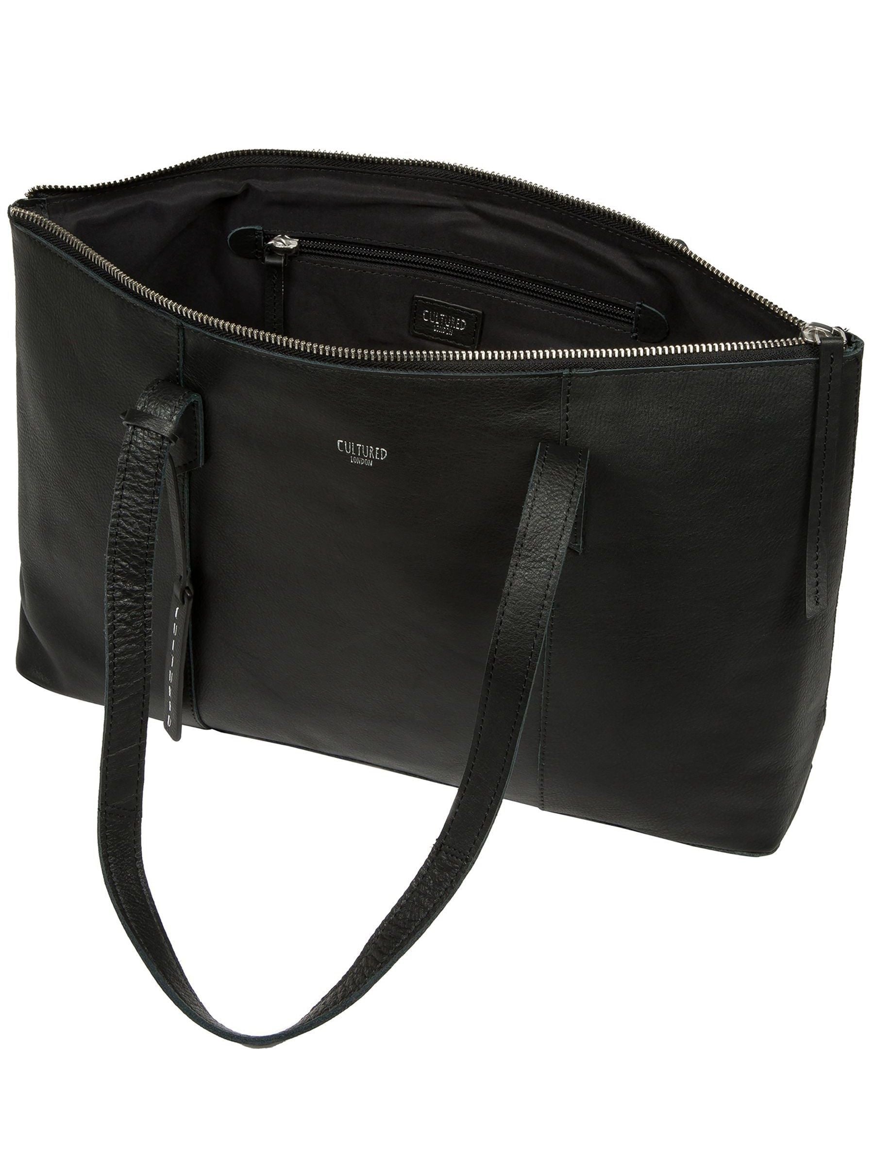 Cultured London Marlowe leather tote bag with silver fittings - British product