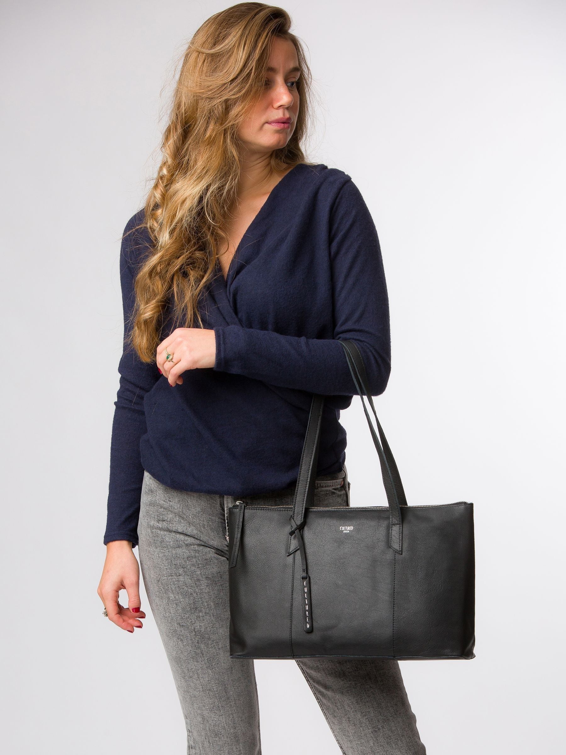 Cultured London Marlowe leather tote bag with silver fittings - British product