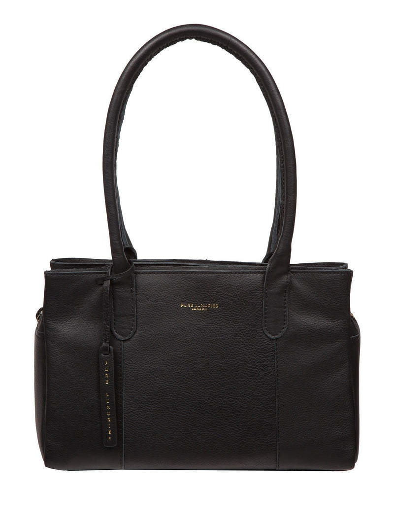 Pure Luxuries London Black Filton Leather Handbag, imported from the UK