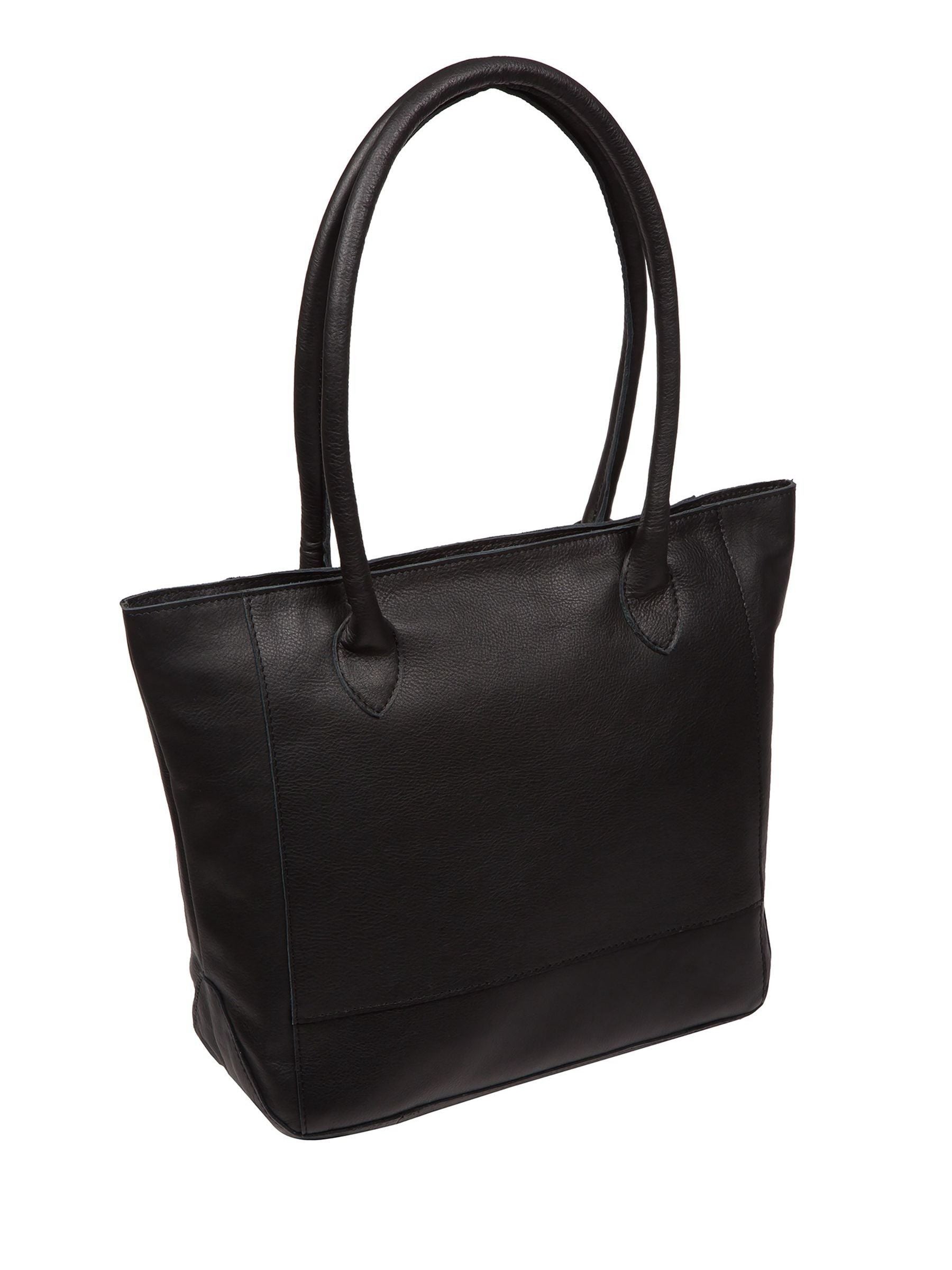 Cultured London black leather Sabine tote bag, imported from the UK