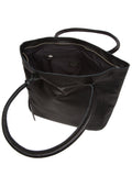 Cultured London black leather Sabine tote bag, imported from the UK