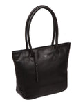 Cultured London black leather Sabine tote bag, imported from the UK
