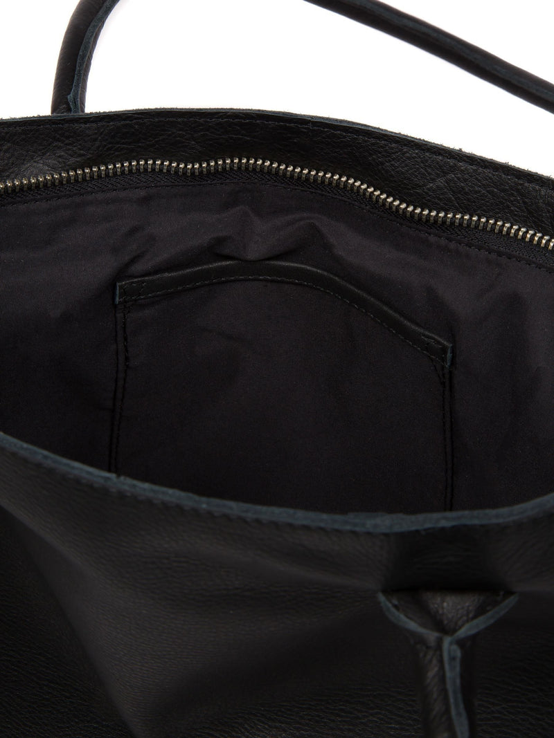 Cultured London black leather Sabine tote bag, imported from the UK