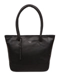 Cultured London black leather Sabine tote bag, imported from the UK