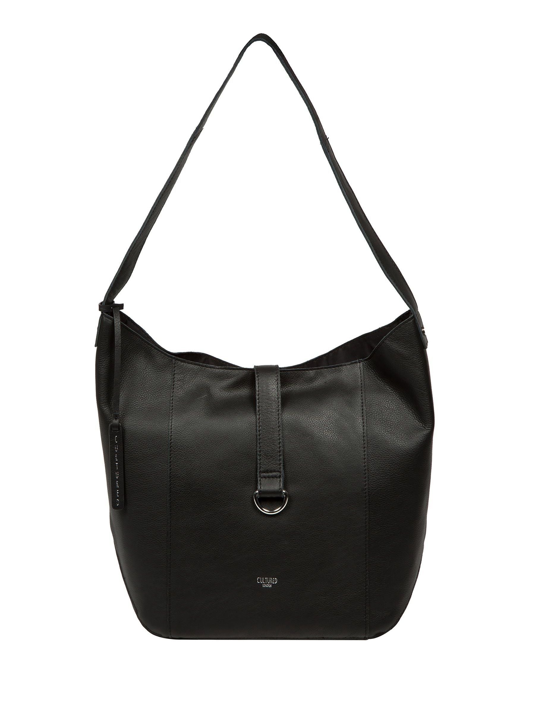 Cultured London Black Leilani Shoulder Bag 29x38x11cm, imported from the UK
