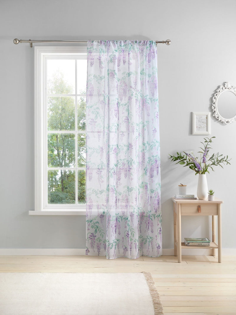 Dreams & Drapes Lilac Wisteria voile panel, imported from the UK