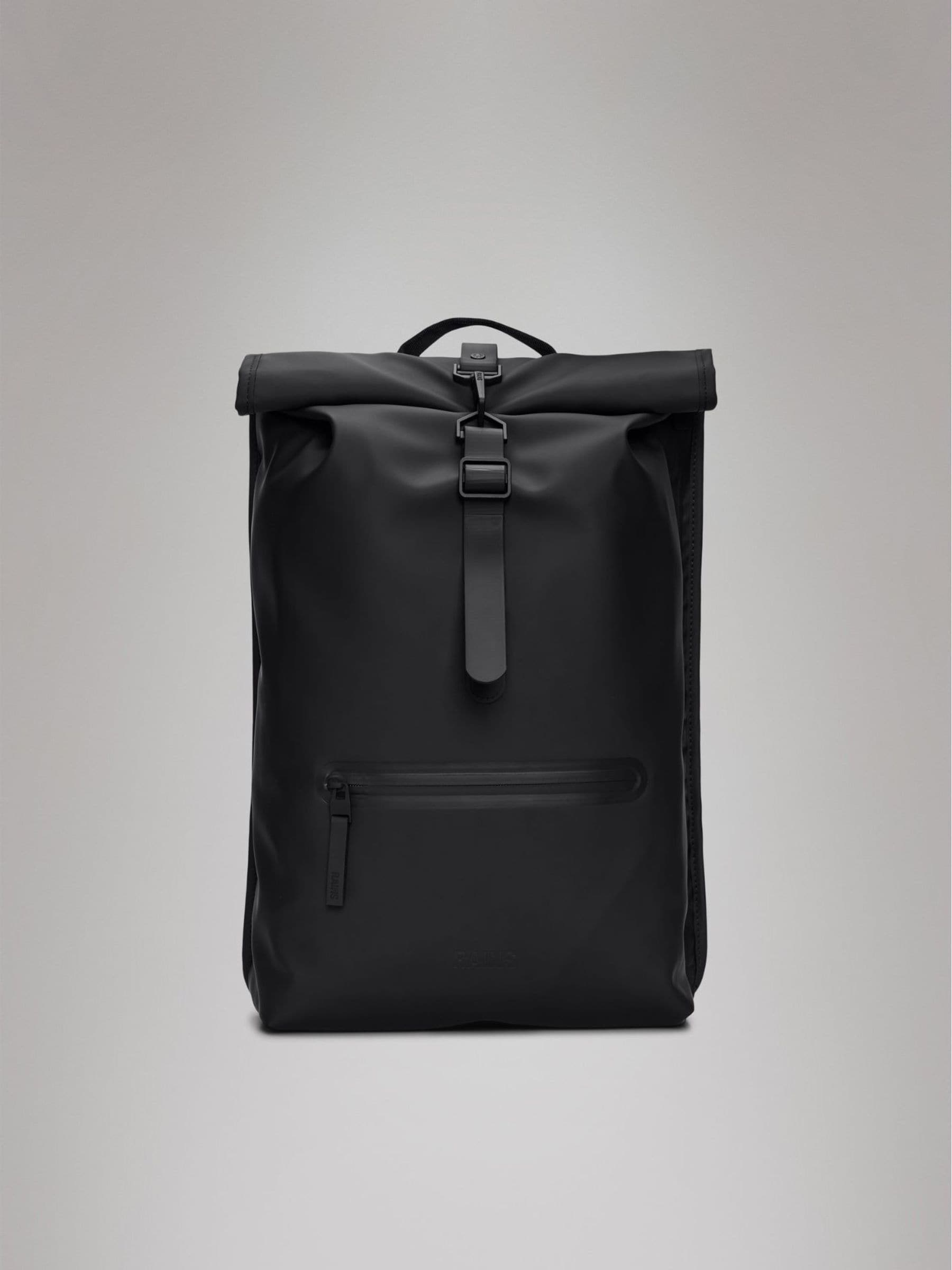 Rains Black Rolltop Waterproof Rucksack backpack, UK version