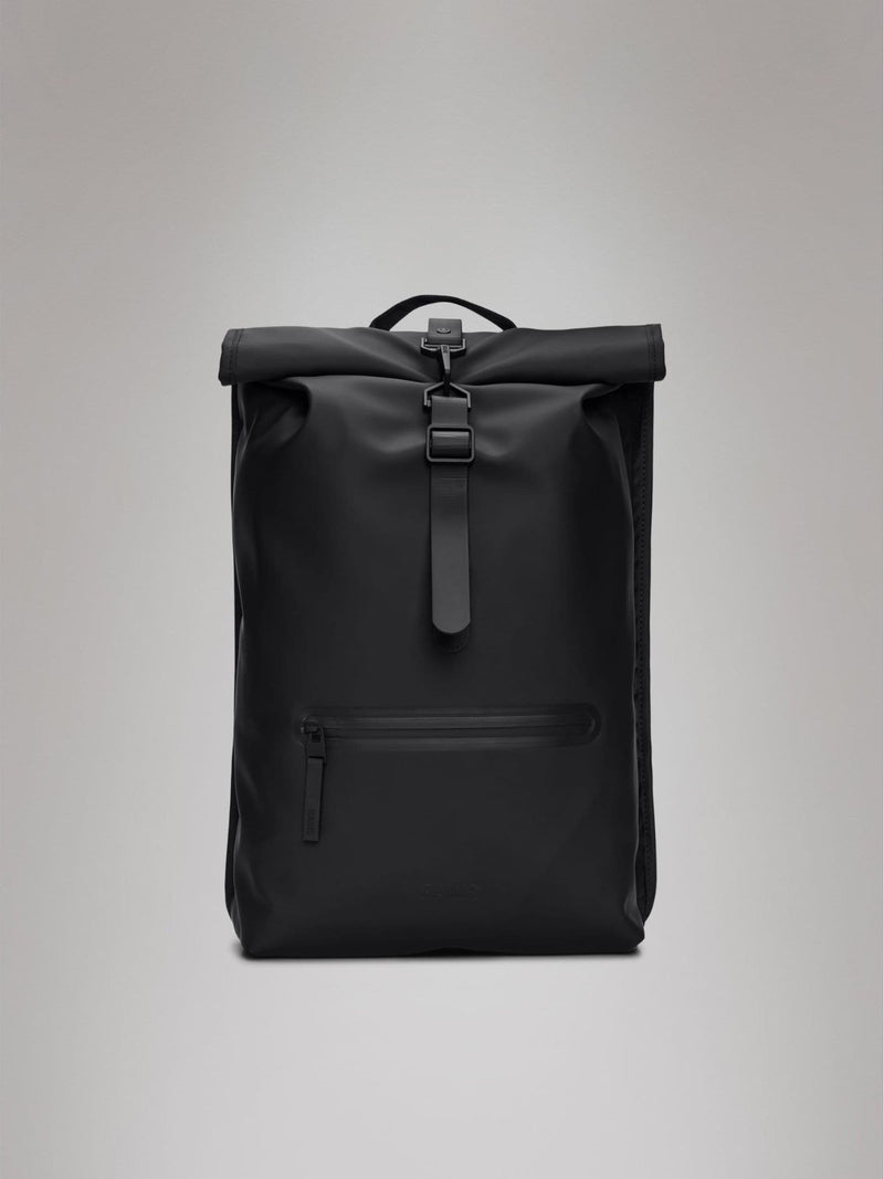 Rains Black Rolltop Waterproof Rucksack backpack, UK version