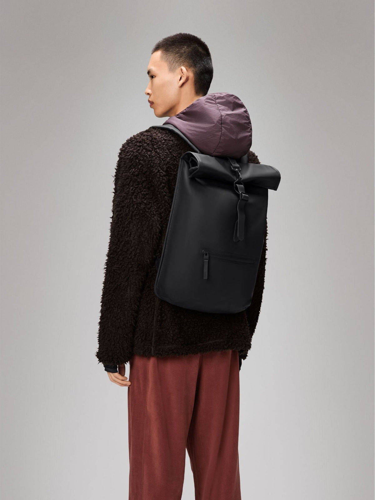Rains Black Rolltop Waterproof Rucksack backpack, UK version