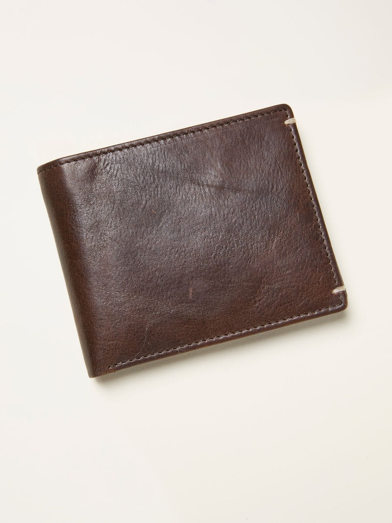 FatFace Tan Brown Corner Stitch Detail Leather Wallet