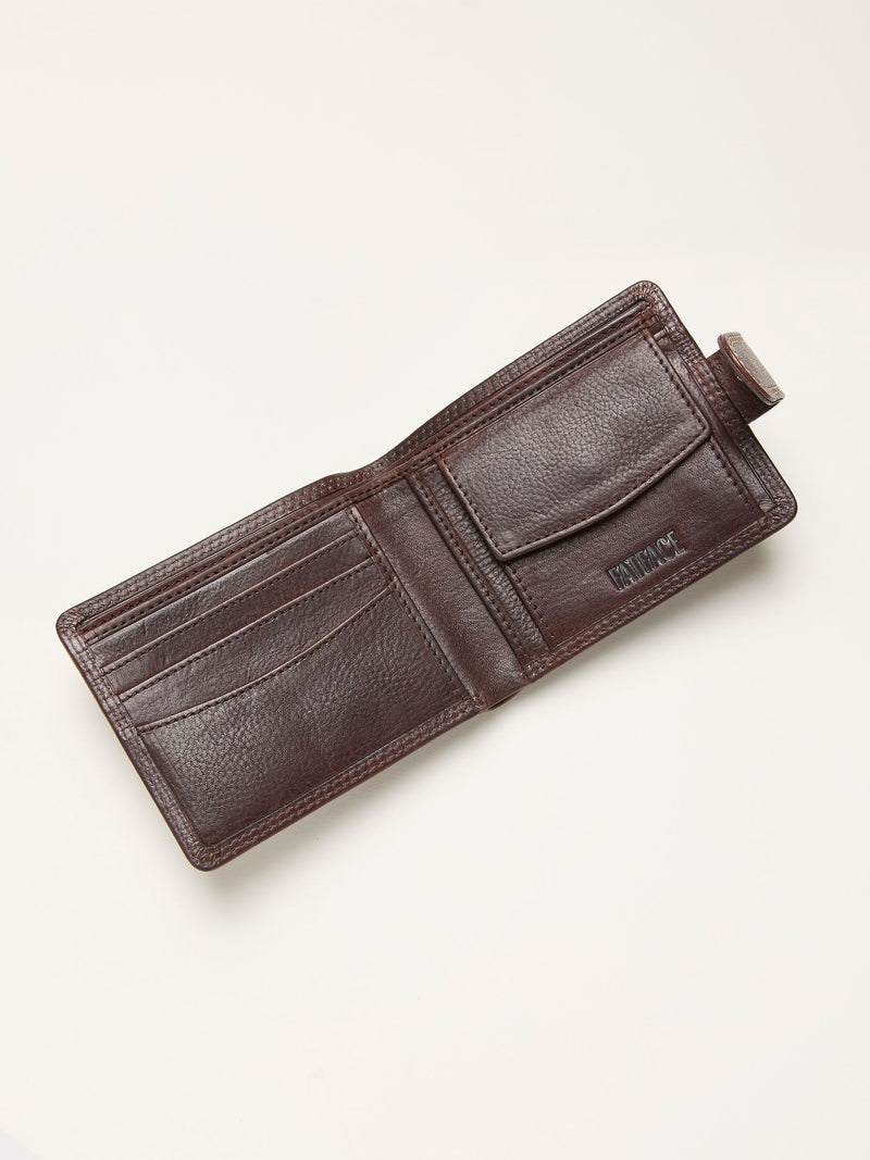 FatFace chocolate brown contrast stitch leather wallet, imported from the UK