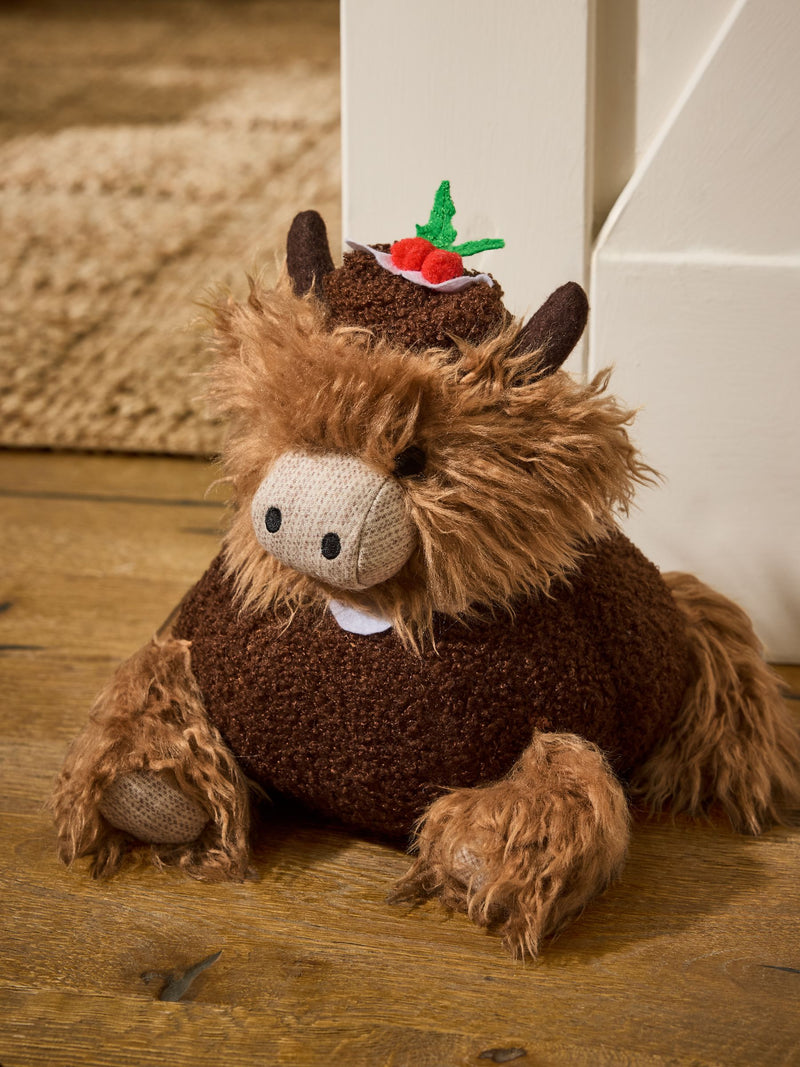 Hamish Highland Cow Christmas Pudding Doorstop, dimensions 25x24x20cm - British product