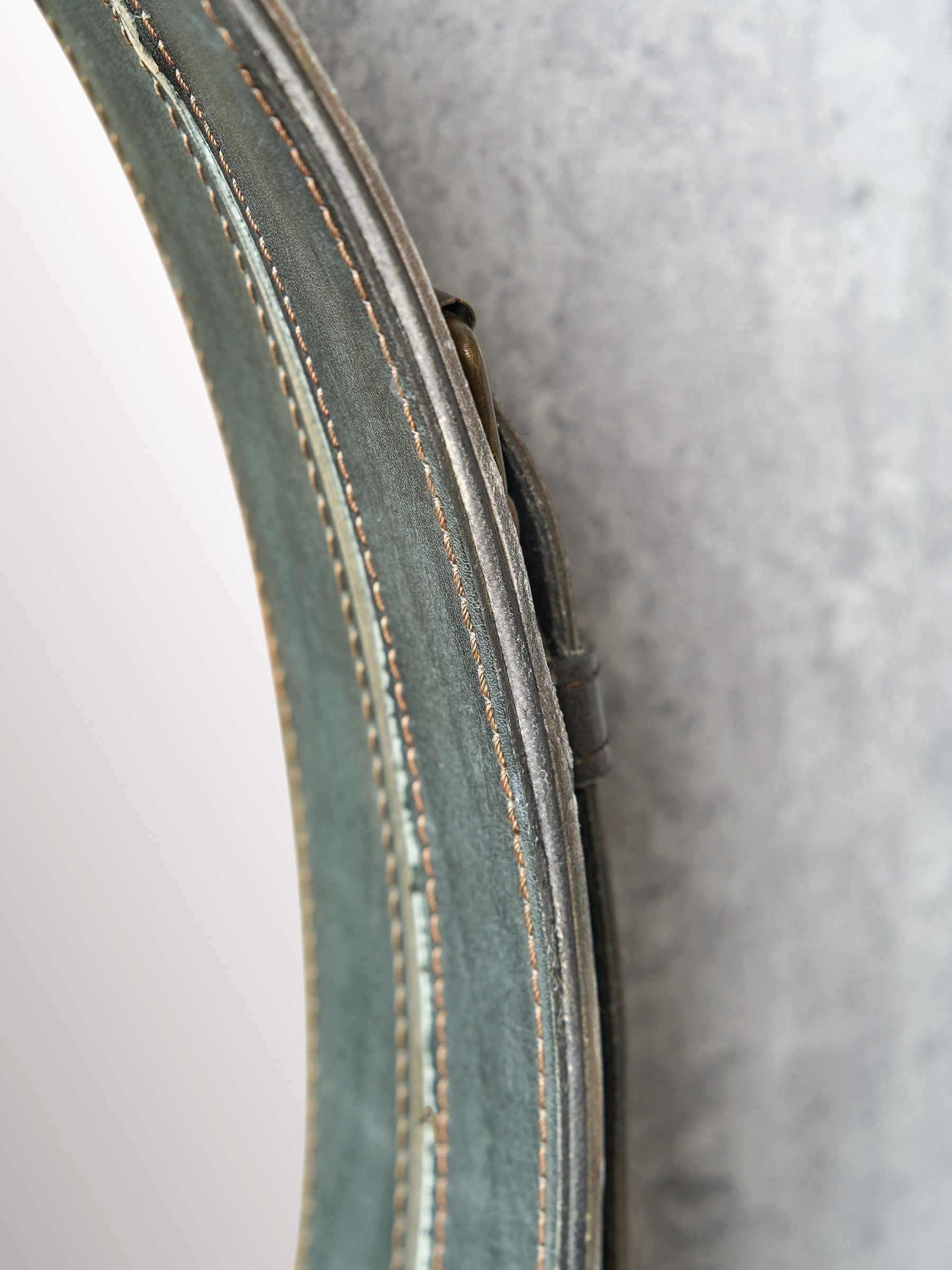 Pacific Lifestyle dark brown leather frame round wall mirror 101cm x 60cm, imported from the UK