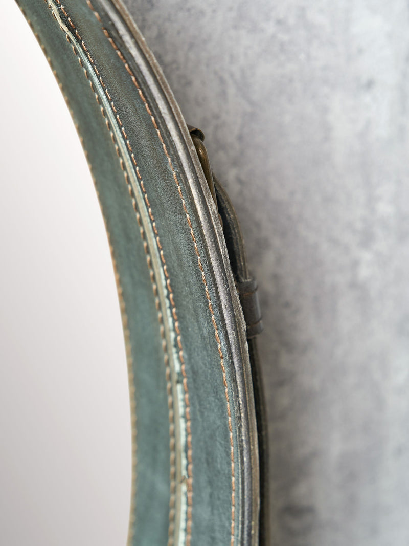Pacific Lifestyle dark brown leather frame round wall mirror 101cm x 60cm, imported from the UK