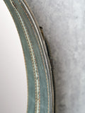 Pacific Lifestyle dark brown leather frame round wall mirror 101cm x 60cm, imported from the UK