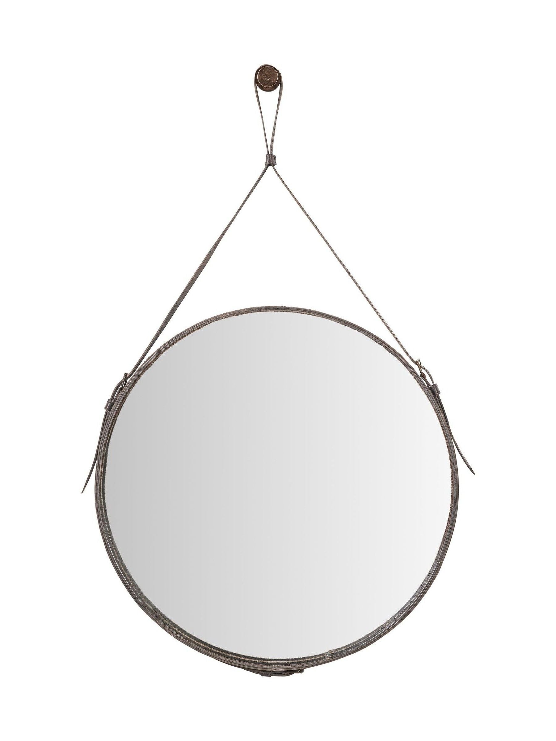 Pacific Lifestyle dark brown leather frame round wall mirror 101cm x 60cm, imported from the UK