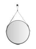 Pacific Lifestyle dark brown leather frame round wall mirror 101cm x 60cm, imported from the UK