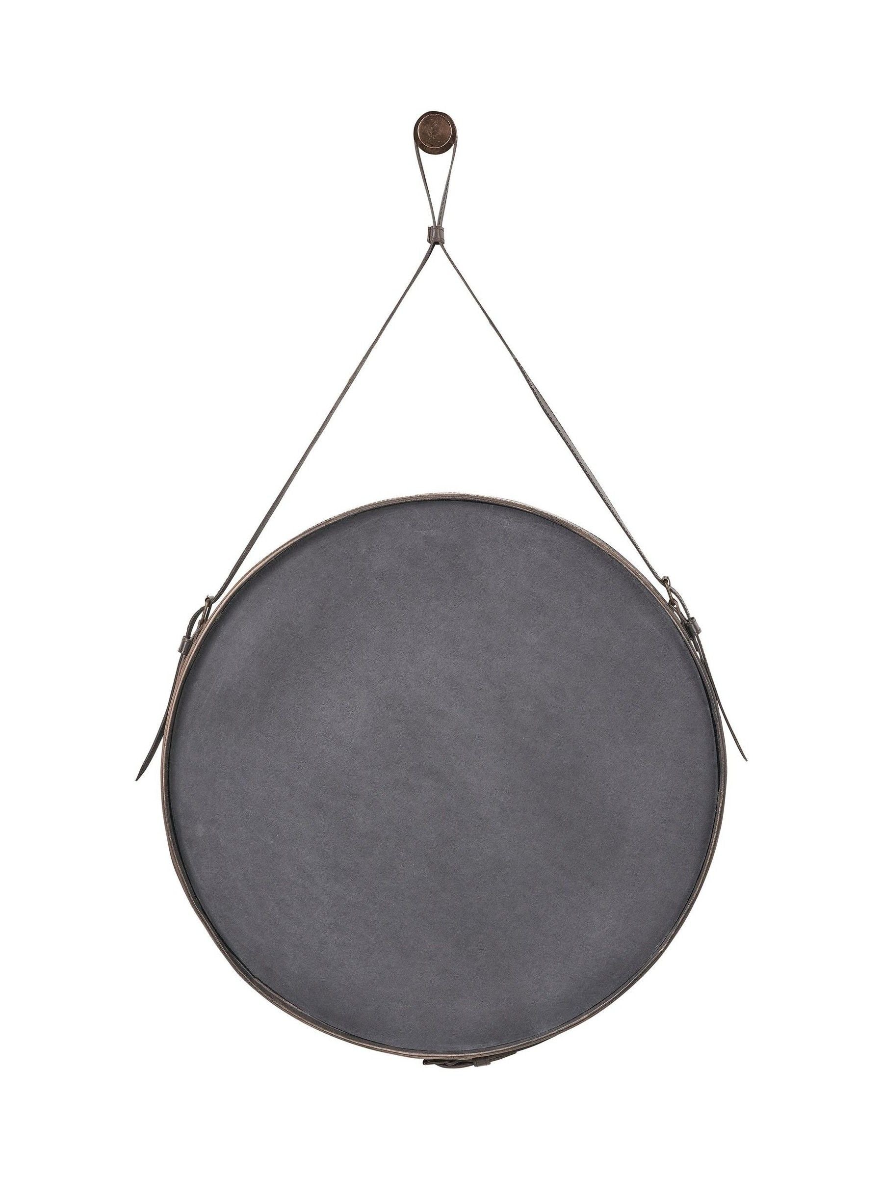 Pacific Lifestyle dark brown leather frame round wall mirror 101cm x 60cm, imported from the UK