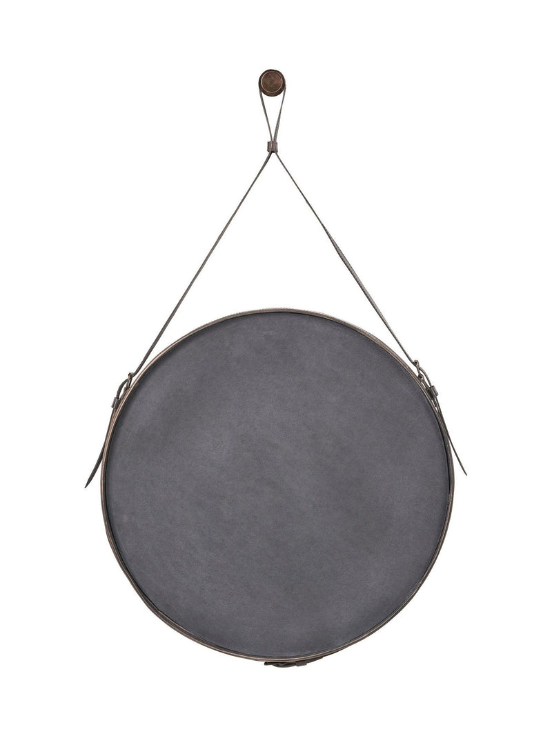 Pacific Lifestyle dark brown leather frame round wall mirror 101cm x 60cm, imported from the UK