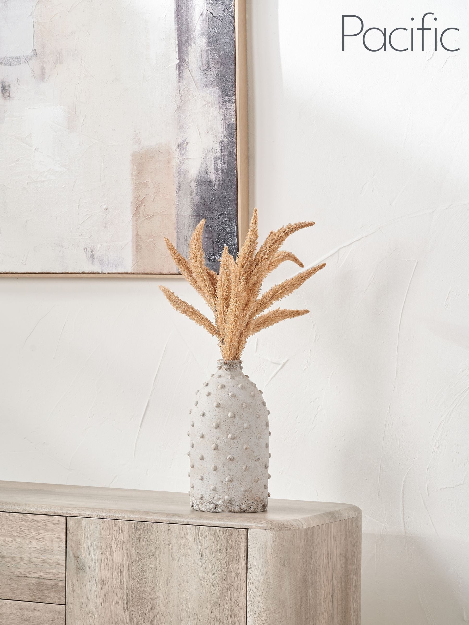 Pacific Lifestyle light grey textured dot stoneware vase 31cm - British product