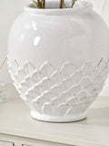 Pacific Lifestyle white leaf detail stoneware vase, imported from the UK