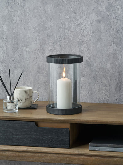 Next Pacific Lifestyle Black Ribbed Metal and Clear Glass Hurricane Small- Buy online at McGrocer