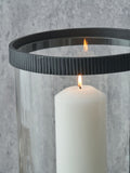 Pacific Lifestyle black ribbed metal and clear glass hurricane, imported from the UK
