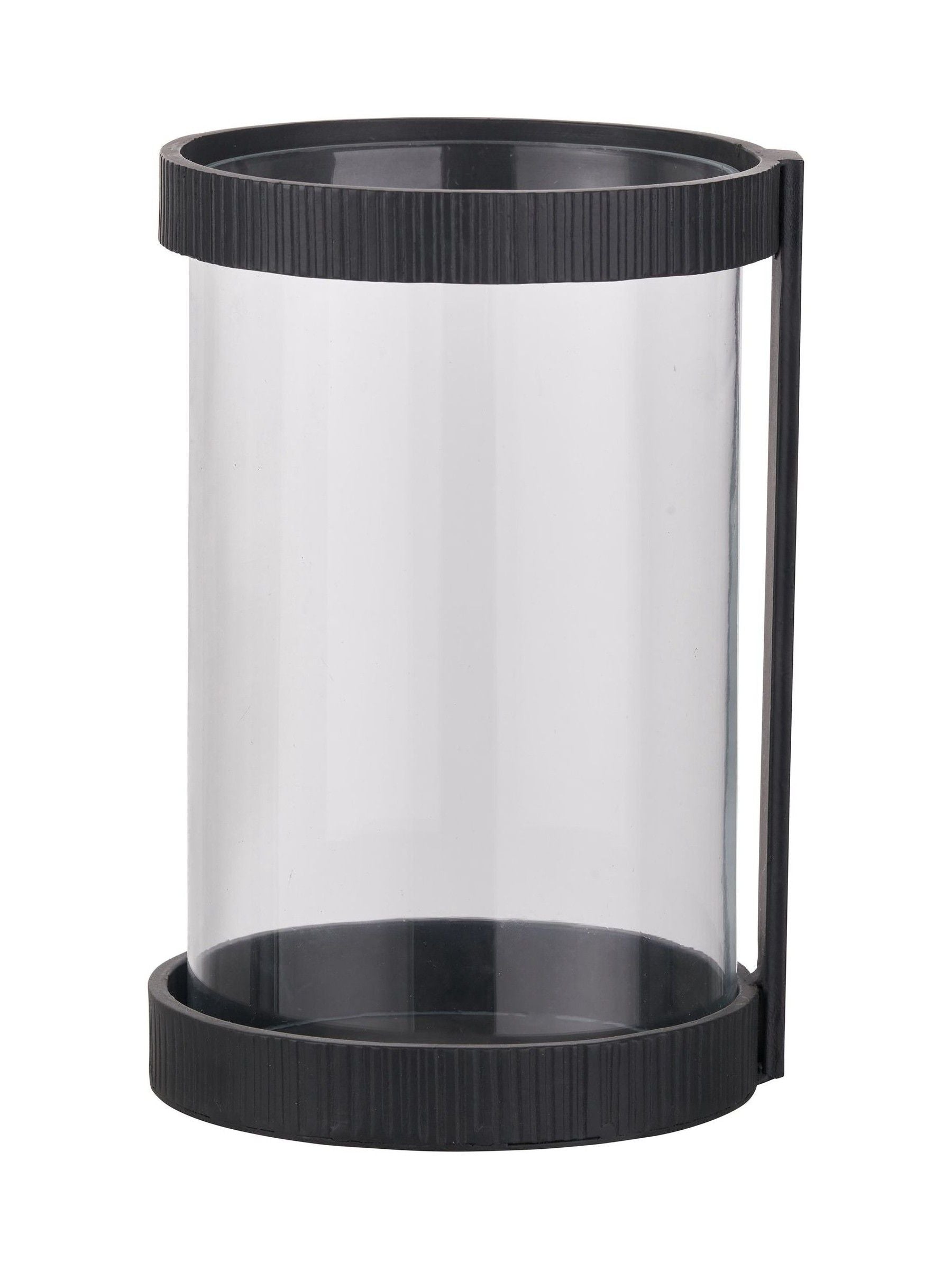 Pacific Lifestyle black ribbed metal and clear glass hurricane, imported from the UK