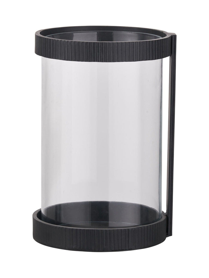Pacific Lifestyle black ribbed metal and clear glass hurricane, imported from the UK