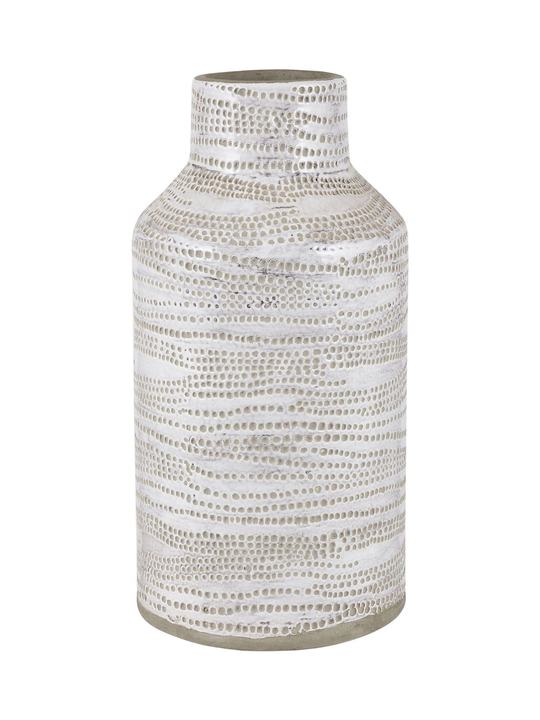 Pacific Lifestyle white stoneware dot design vase 30cm, imported from the UK