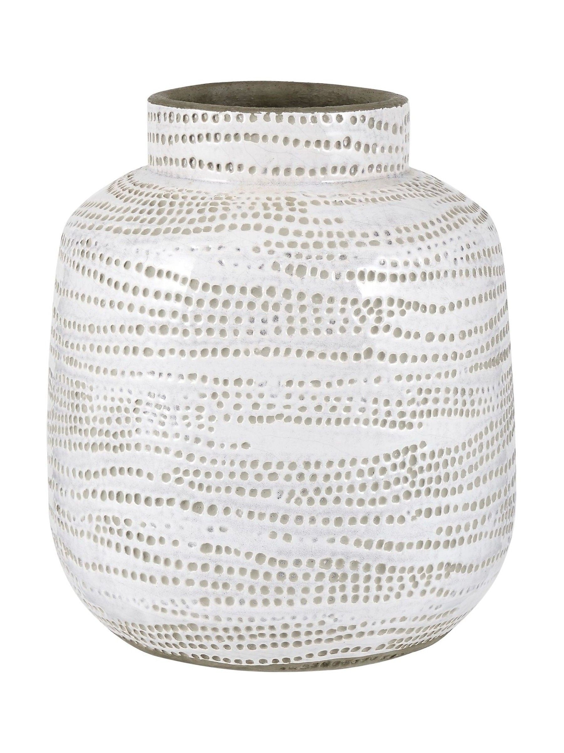 Pacific Lifestyle white stoneware dot design vase 20cm, imported from the UK