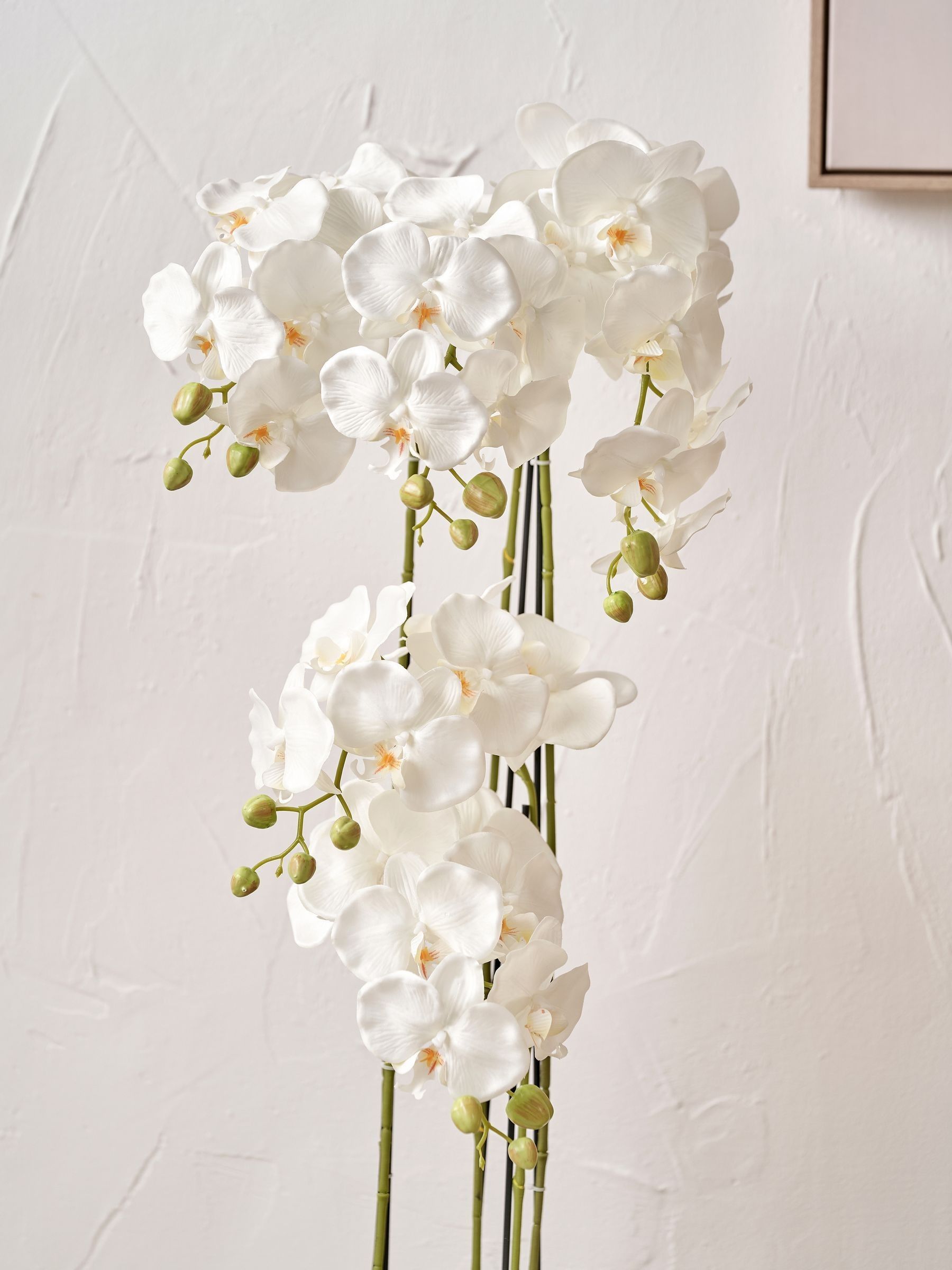 Faux Tall White Orchid in Large Ceramic Pot