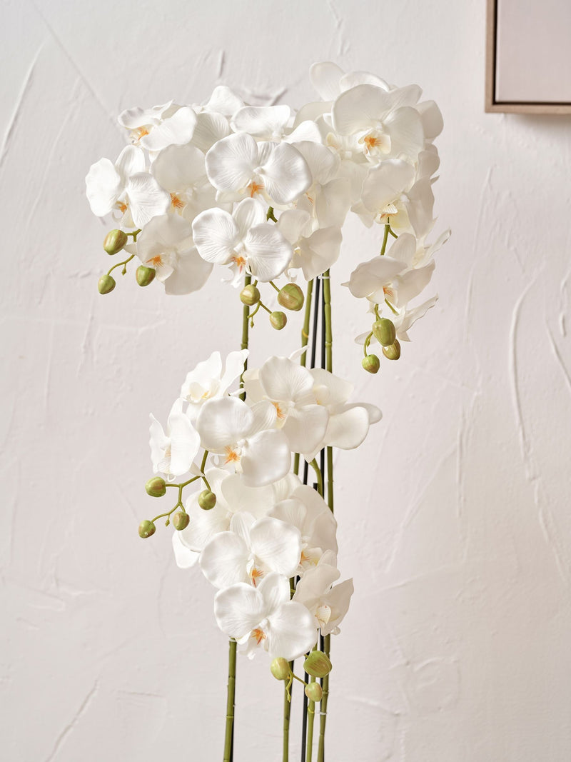 Faux Tall White Orchid in Large Ceramic Pot