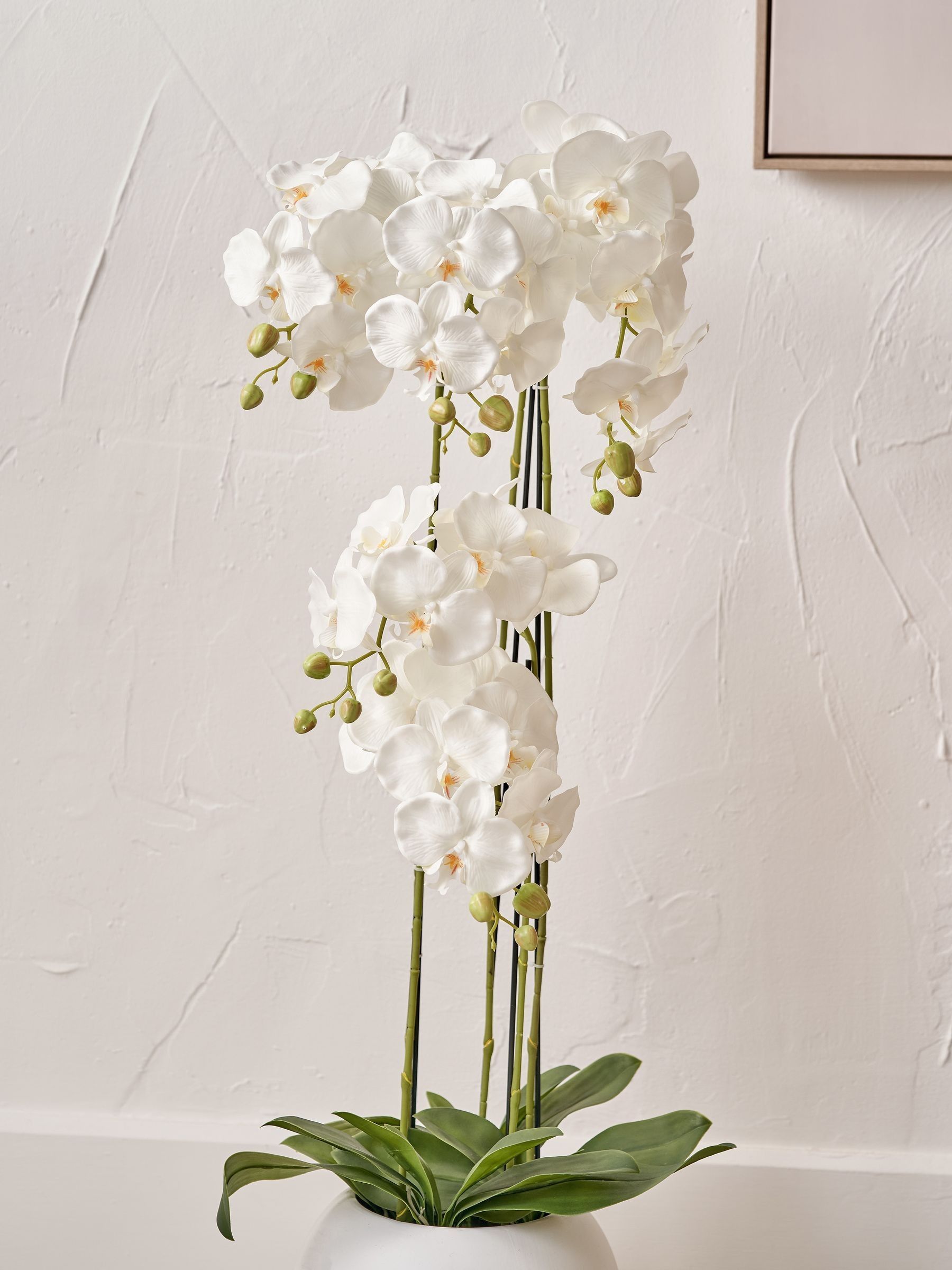 Faux Tall White Orchid in Large Ceramic Pot