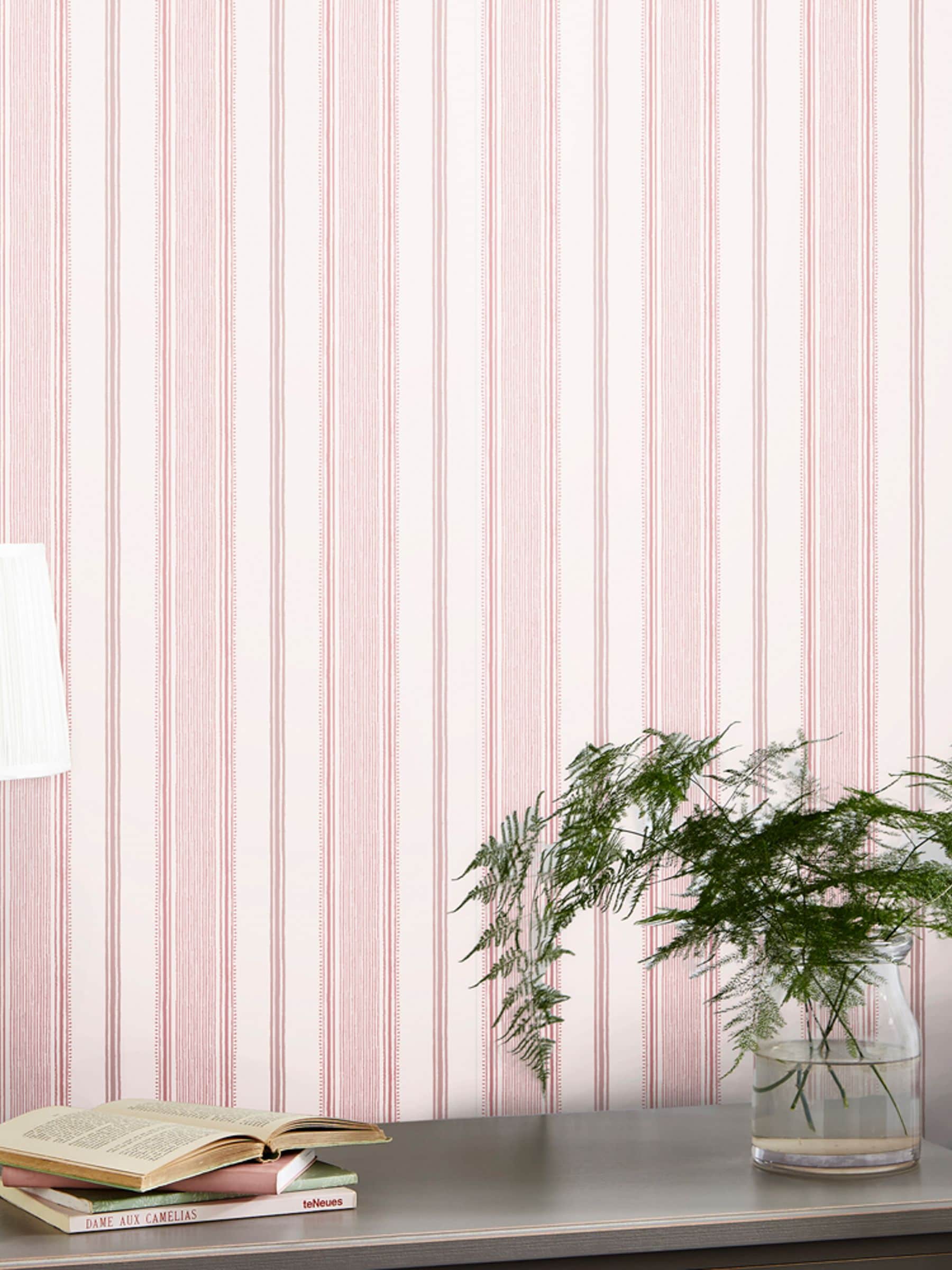 Laura Ashley Heacham Stripe Blush wallpaper sample A4, UK version