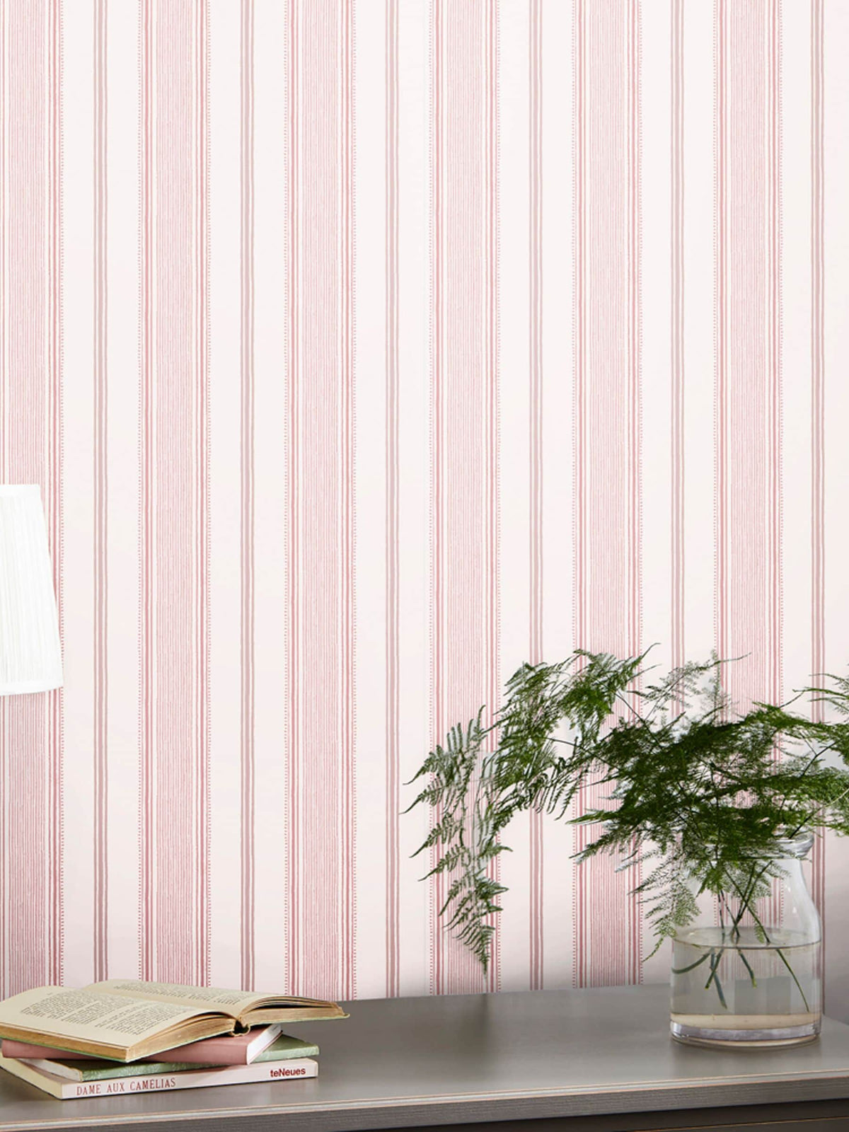 Laura Ashley Heacham Stripe Blush wallpaper sample A4, UK version