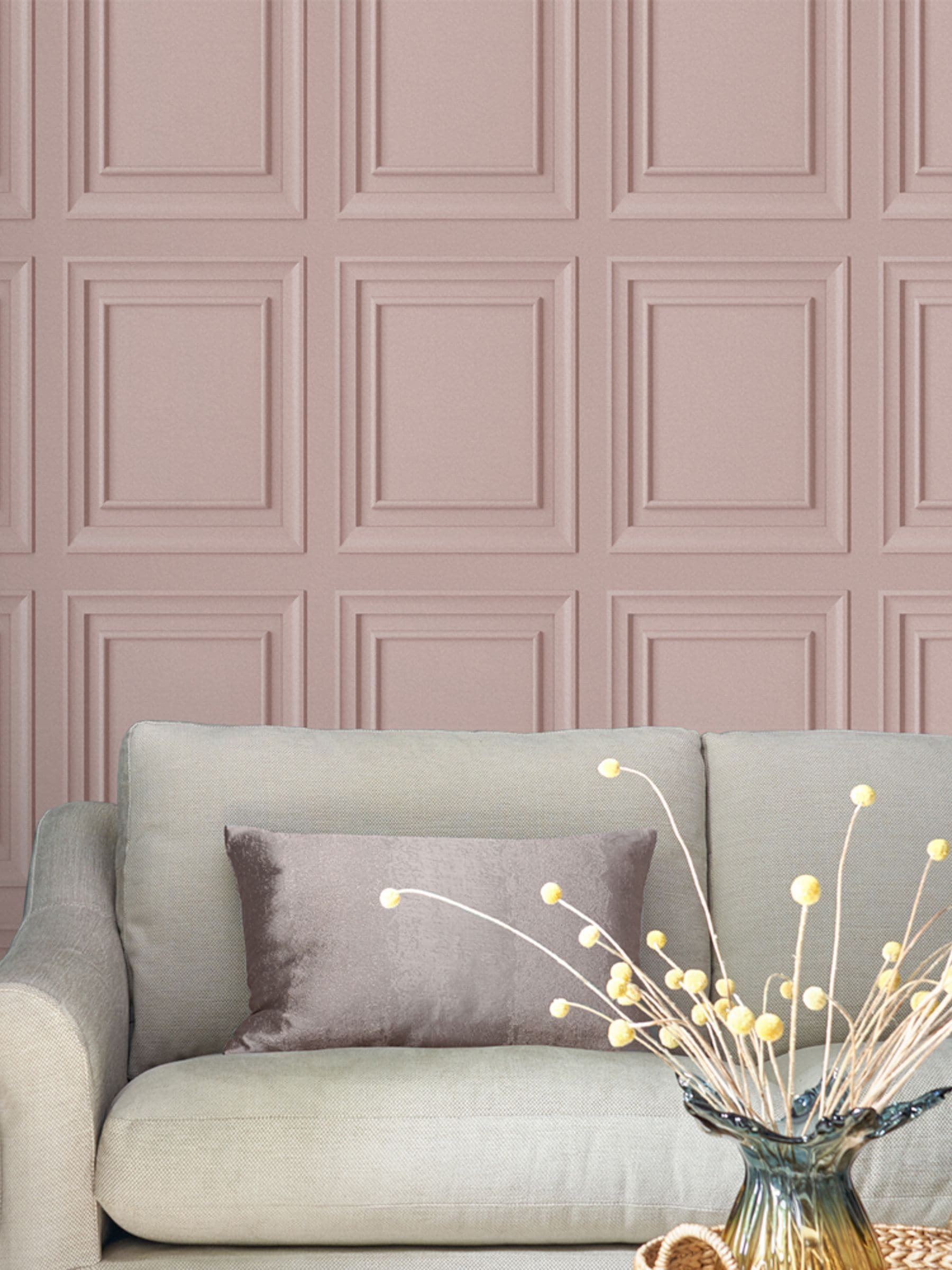Laura Ashley blush wood panel wallpaper sample A4, UK version