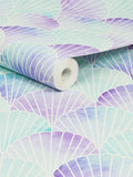 Purple mermaid seashell wallpaper sample A4, imported from the UK
