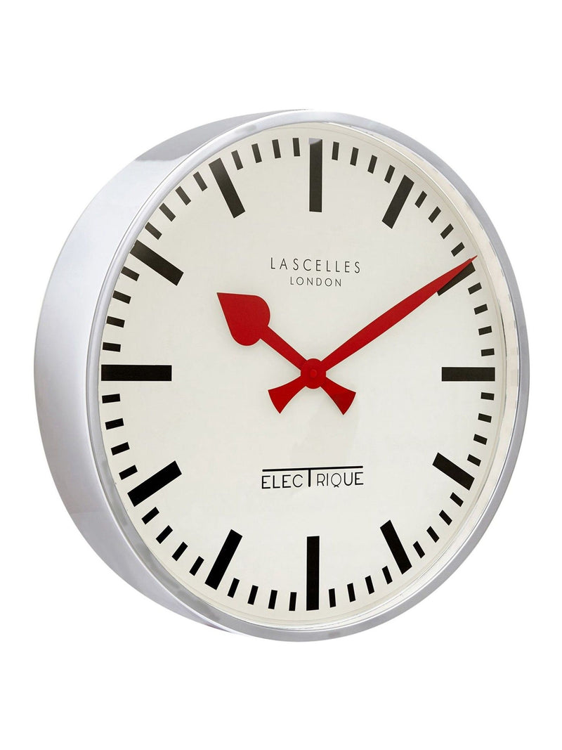 Brookpace Lascelles chrome large deep wall clock, imported from the UK