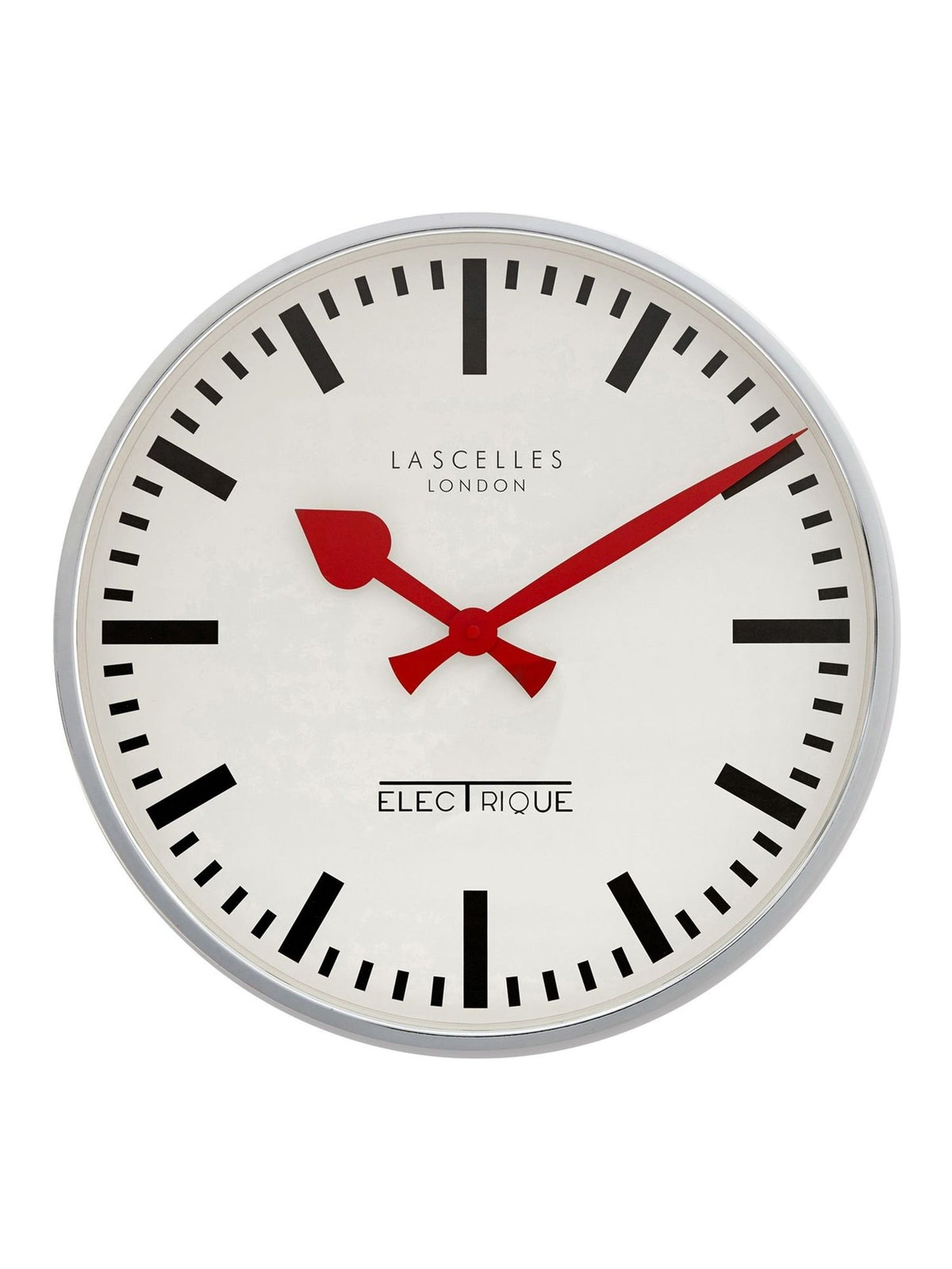 Brookpace Lascelles chrome large deep wall clock, imported from the UK