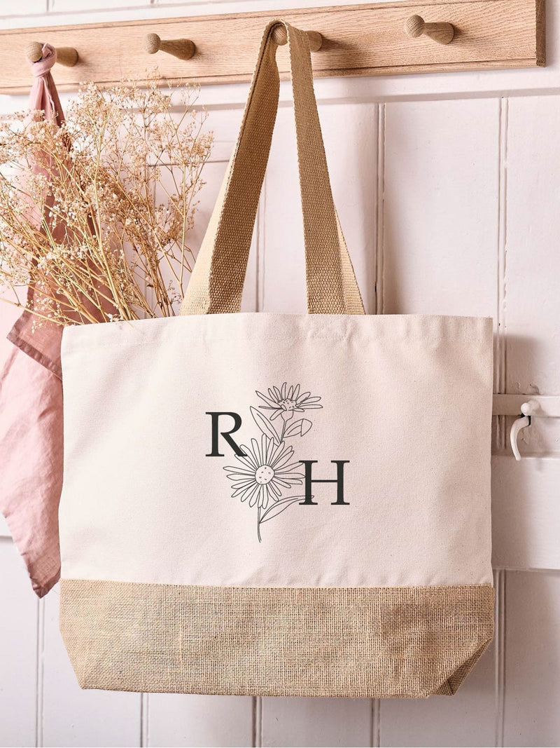 No Ordinary Gift birth flower jute tote bag, imported from the UK