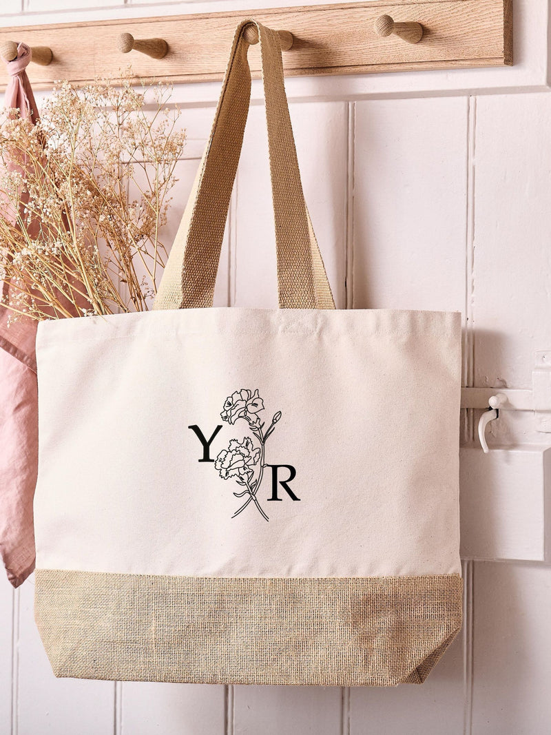 No Ordinary Gift birth flower jute tote bag, imported from the UK