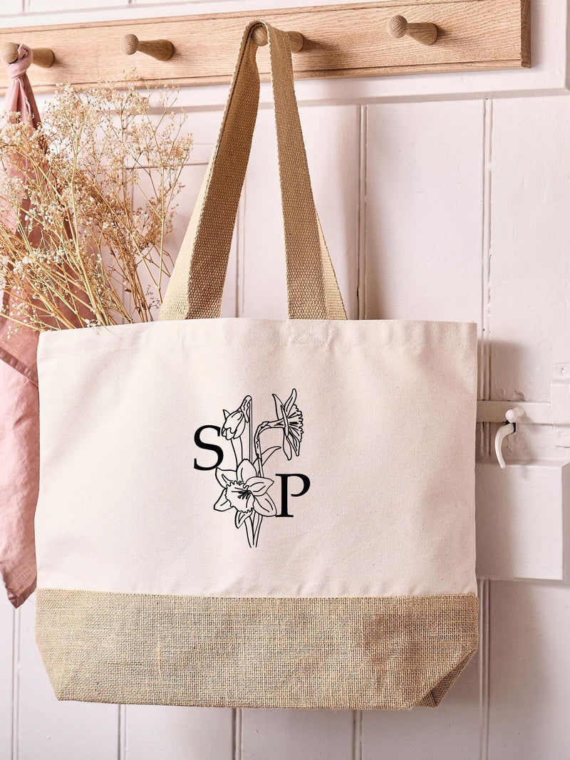 No Ordinary Gift birth flower jute tote bag, imported from the UK