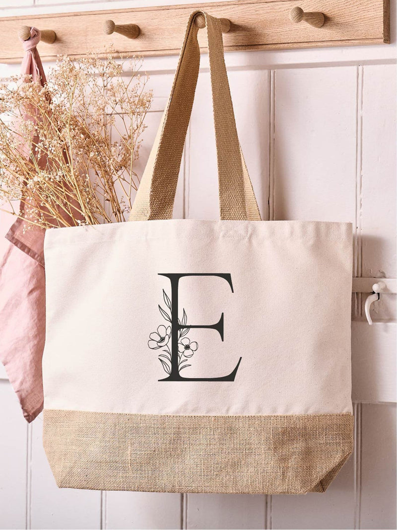 No Ordinary Gift personalised floral initial tote bag, imported from the UK